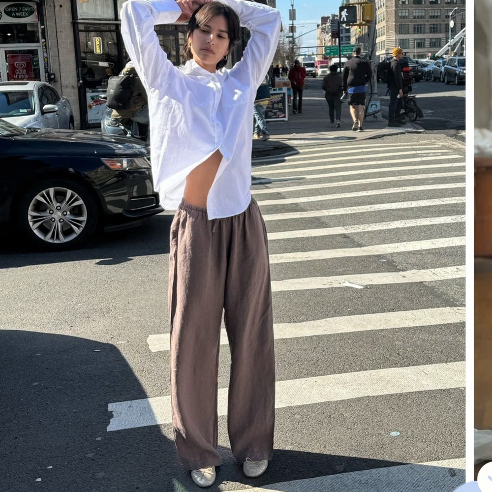 Djerf Avenue brown linen drawstring pants